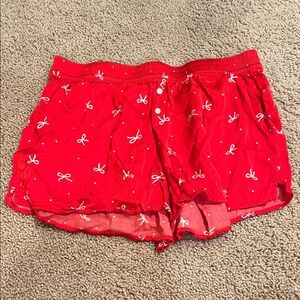 Aerie Red Pajama Satin Shorts with White Bow Print
